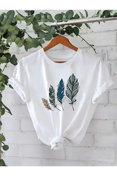 FUFLUNS Μπλουζάκι με στάμπα με φτερά, υπερμεγέθες, με λαιμόκοψη ποδηλάτου