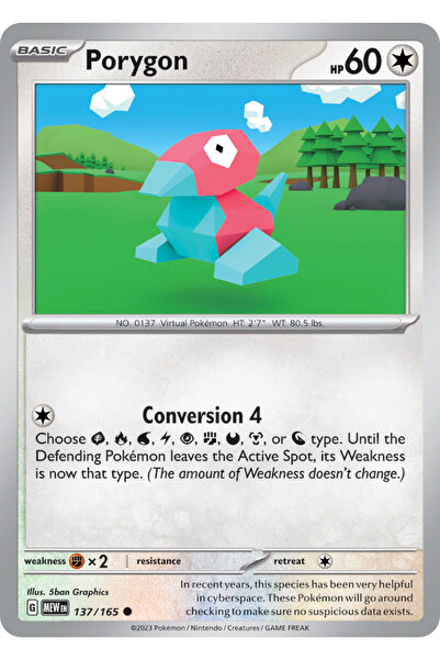 Pokemon TCG Porygon 137/165 Common Licensed Game Card (Sv151)