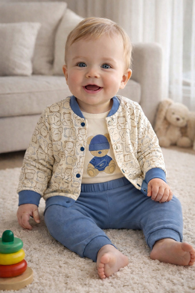 Atlas Baby House طقم ملابس للأطفال الأولاد من إنديجو مكون من 3 قطع، طقم بنطلو...