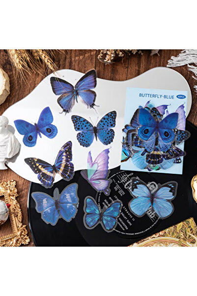 Mona Craftist 40 قطعة من ملصقات الفراشة الزرقاء الشفافة لدفتر الملاحظات والسك...