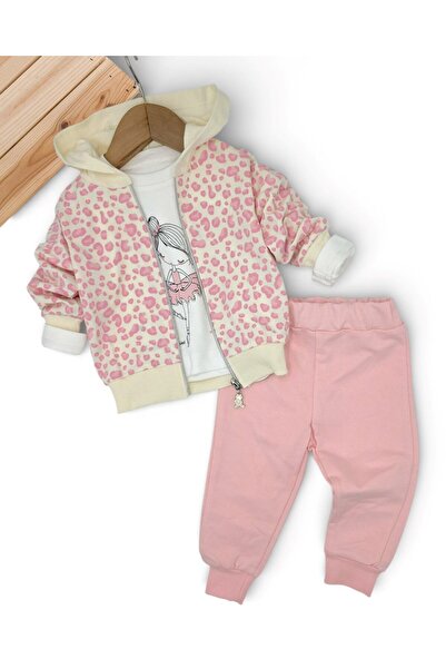 voyyo kids baby سترة بناتي بنقشة الفهد بغطاء رأس، 3 قطع، 6-9-12-18-24 شهرًا، ...