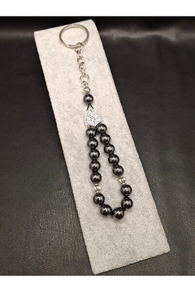 Han Ticarethane Natural Stone Hematite 15-Piece Rosary Keychain