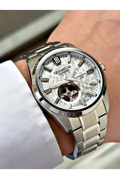 Quantum Silver Color Steel Band Steel Case Men's Wristwatch with Automatic Me...