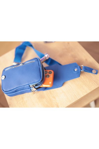ykrhn Unisex Genuine Calf Leather Shoulder Bag Cobalt Blue