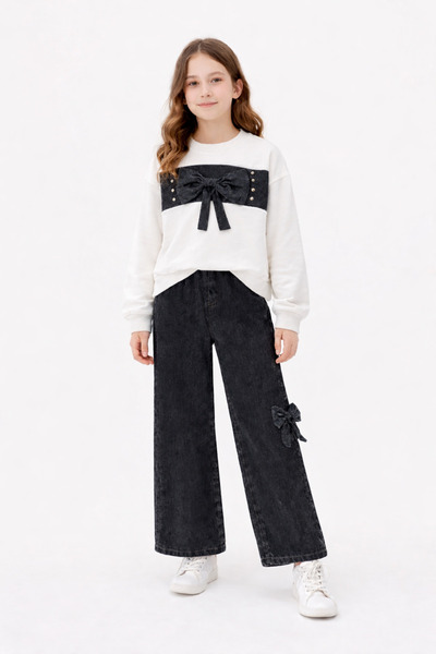 İncilay Set cu fundă detaliată din denim pentru fete – Hanorac și pantaloni, ...