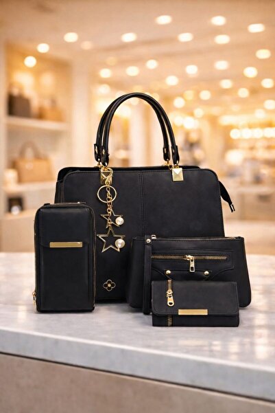 PefyBaby Kadın Siyah 4’lü Çanta Seti, Kadın Omuz ve Kol Çantası, Telefonluk v...