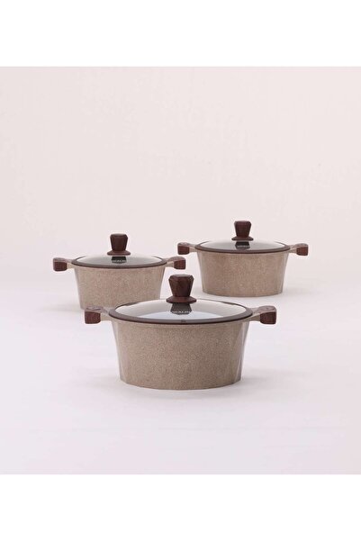 aljahwari 6-piece granite cookware set with glass lid and wooden handle