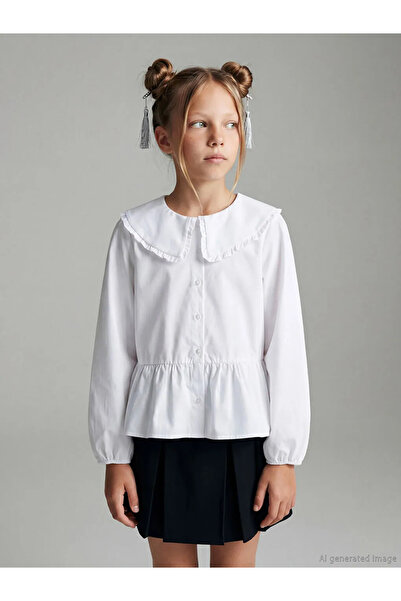 LC Waikiki Cămașă pentru fetiță cu guler alb pentru copii LCW