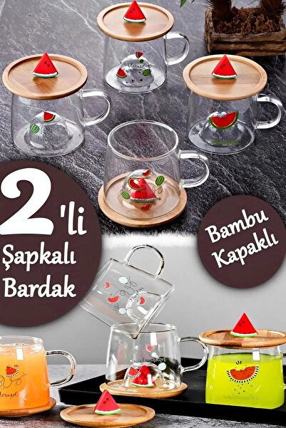 Rosemor 3d Meşrubat bardagı Karpuz Figürlü Baskılı Sıcak Soğuk Borosilikat Cam Meşrubat Kupası Su Çay Bardağ