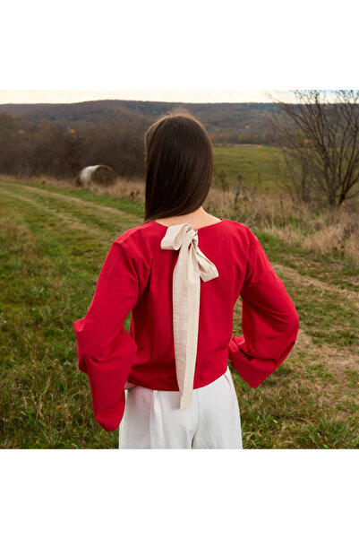 Nuvola slow fashion Red cotton blouse with bow at the back