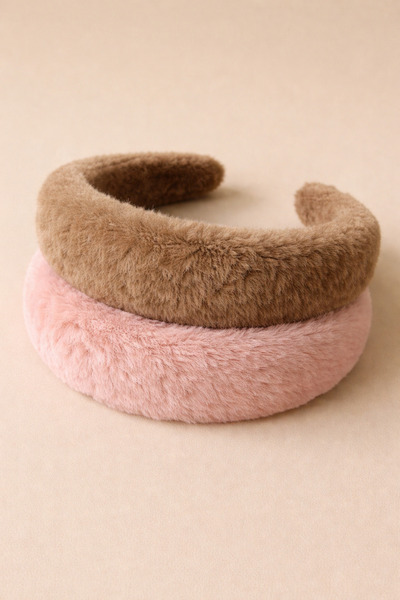 Store 2-Piece Plush Crown Set - Milk Coffee & Powder Pink