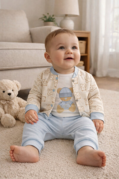 Atlas Baby House Baby Boy Baby Blue 3-Piece College Set Seasonal Teddy Bear P...