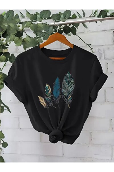 FUFLUNS Μπλουζάκι με στάμπα με φτερά, υπερμεγέθες, με λαιμόκοψη ποδηλάτου