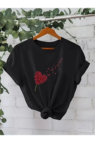 FUFLUNS تي شيرت كبير الحجم مطبوع عليه قلوب طائرة