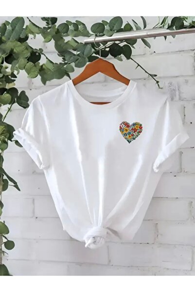 FUFLUNS Μπλουζάκι με στάμπα  "Καρδιά με Λουλούδια ", Υπερμεγέθες, με λαιμόκοψ...