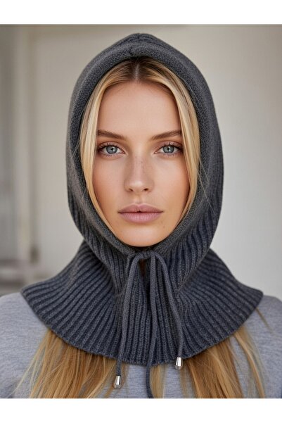 B2K FASHION Gray Thessaloniki Knitted Tricot Balaklava Beanie Hat Neck Collar