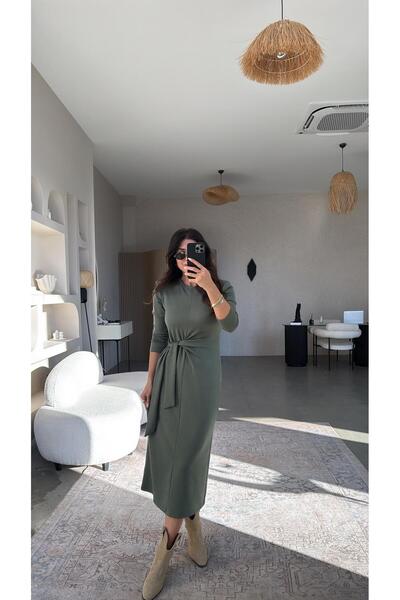 Buket Teke Khaki Tie-Up Modal Dress