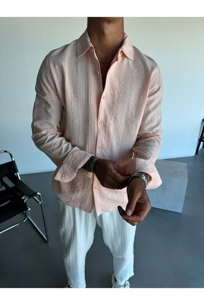 elkumoda Men's Oversized Italian Collar Linen Cotton Blend Shirt Comfortable Fit Solid Color Half Oversized