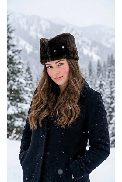 LAGRANZE قبعة من الفرو الناعم على شكل قارب