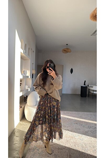 Buket Teke Multi-Piece Tulle Skirt with Coffee Tulip Pattern