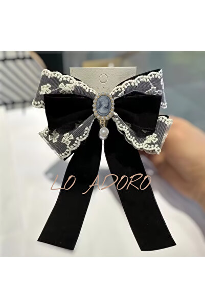 LO ADORO Velvet Bow Tie Women's Brooch Vintage Victorian with Rhinestones Sch...