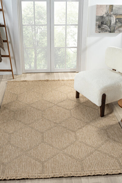 Colore Home İndia Jüt Bej Doğal Görünüm Rustik Halı Örme Kilim Kesme Hasır Halı