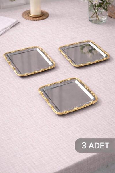 MGEStore طقم صواني تقديم للقهوة والشاي مكون من 3 قطع، صينية تقديم مزخرفة، إطا...