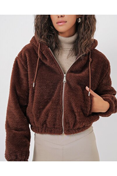 Modamorfo 5193 سترة قطيفة بغطاء للرأس - بني