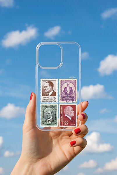 LivaLime iPhone 15 Uyumlu Atatürk Türk Posta Pulu Tasarım Baskılı Kılıf