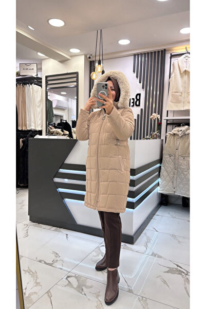 Janset Siyah Büyük beden tesettür kapitone mont