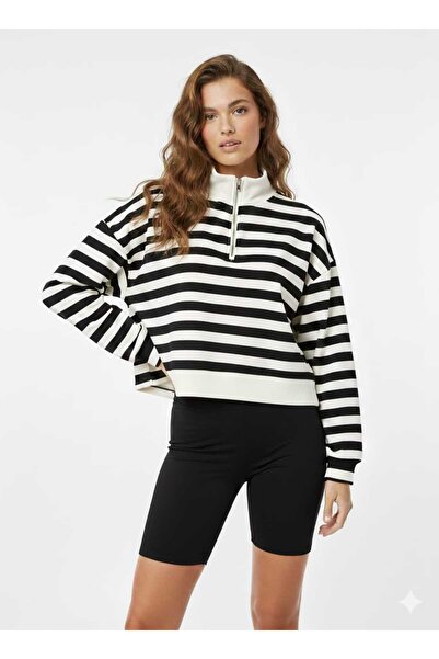 kikiriktekstil Γυναικείο φούτερ με φερμουάρ και ριγέ σχέδιο, με μαλακή υφή κα...