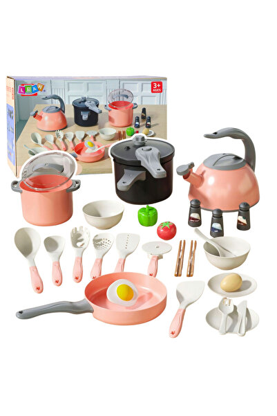 LEAN Set Bucatarie cu Oale Accesorii de Gatit si Mancare Roz 32 piese