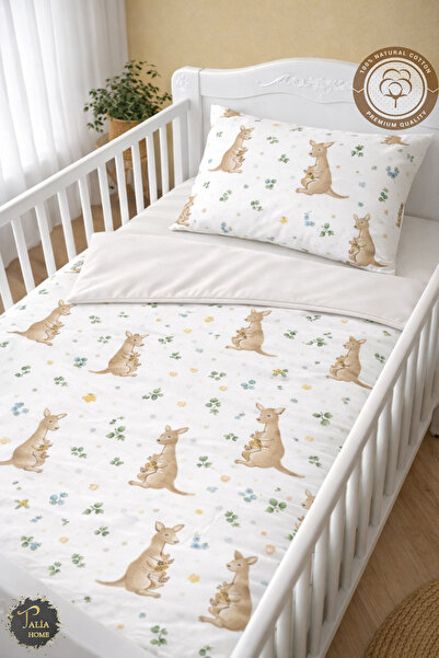 Cute Kangaroo Pattern 100% COTTON Baby Crib Duvet Cover Set WITH Bed Sheet