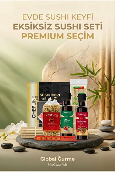 Chefline Global Gurme Sushi Seti | Nori, Soya Sosu, Oyster Sos, PRB Pirinç Si...