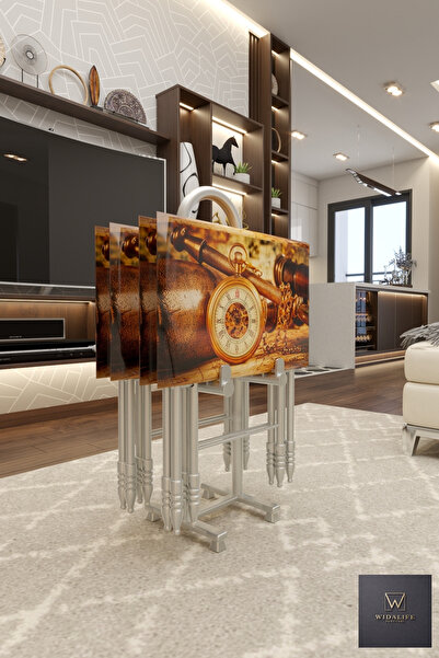 vidalife Çanta Zigon Sehpa, 4'lü Sehpa, Zigon Sehpa, Servis Sehpası, Camlı Se...