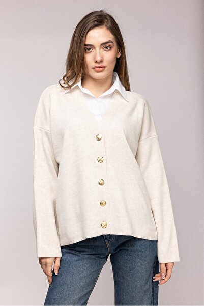 Saade Oversized Knitwear Cardigan in Ecru Shirt Look