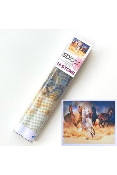 NT Boncuklu Taşlı Pano Mozaik Elmas Goblen Diamond Tablo 40x 50 Cm Koşan Atlar