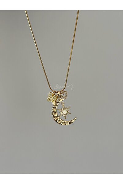 Alis Accessory Özel tasarım harfli Ay & Kutup Yıldız Kolye