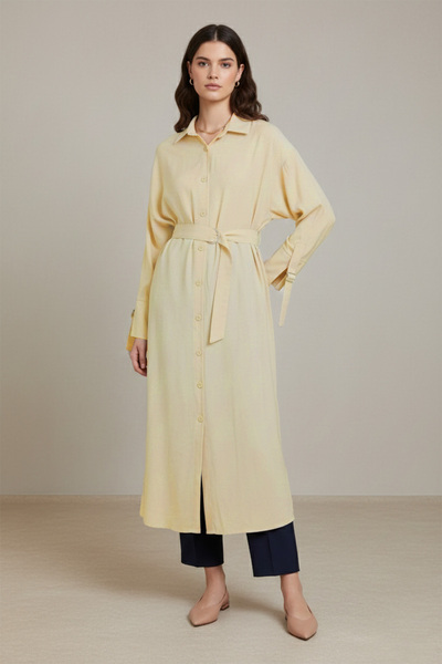 Modamorfo Women's Belted Buttoned Oversized Tunic -10700Tun