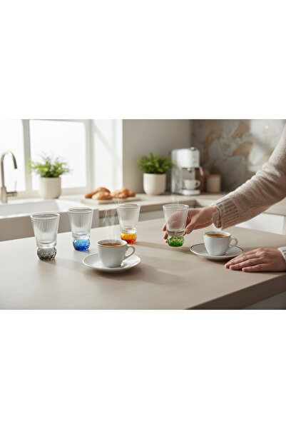 PAŞABAHÇE CAM Kahve yanı su bardağı çizgili desen