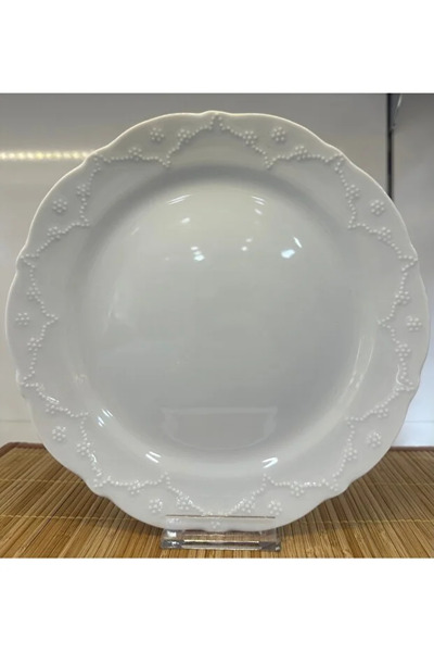 Porland Porselen Queen Beyaz 25 Cm 6lı Düz Servis Tabağı Sunum Tabağı (6 ADET)