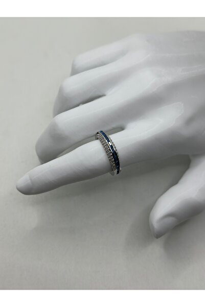 lysiaaccessory Silver Ring with Zircon Stone Detail and Baguette Blue Stone