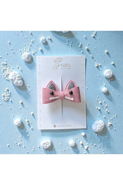 Nills Baby & Kids Cat Ear Bow Detailed Snap Hair Clip - Pink