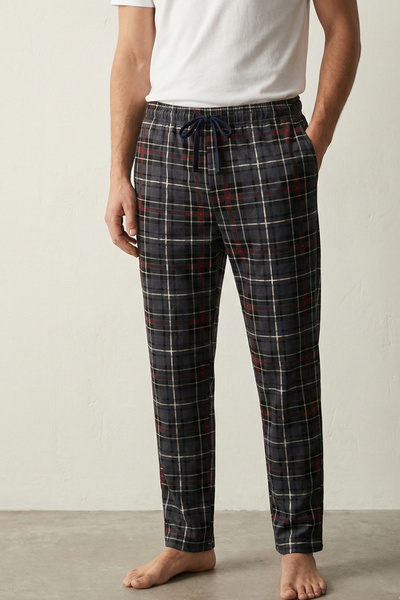Elemge Checkered Men's Pajama Bottoms Smoked Soft Suede Fabric Comfortable Cu...