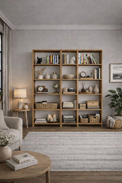 Bladimo Atlanta Kitaplık 5 Raflı Geniş Kitaplık 3 Parça Çam