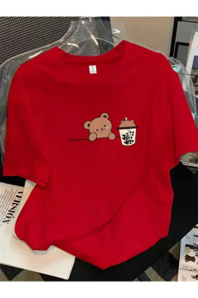 FUFLUNS Sweat Bear Printed Oversize Circular Neck T-Shirt