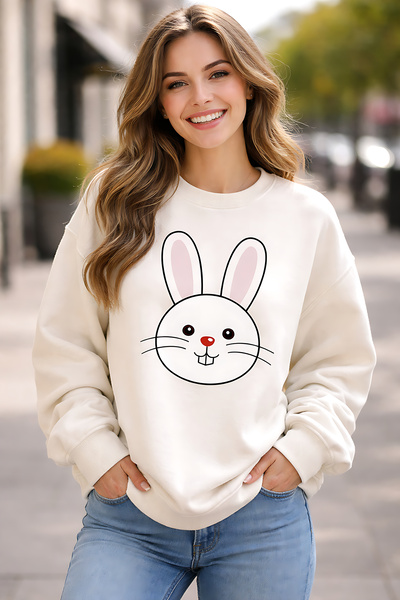 ArtYus Bumbac cu față de iepure croi relaxat guler rotund Unisex Swea tricou