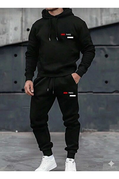 Framgan طقم رياضي رجالي بقلنسوة من باريس مطبوع مكون من خيطين