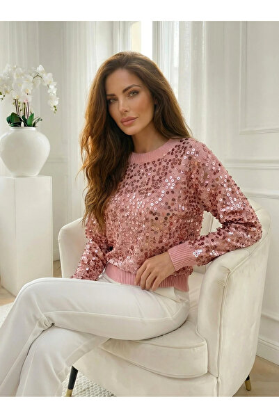 UniqueStore.ro Elegant women's pink sweater with sequin applications