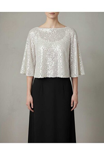 guawwi Kadın Payetli Kayık Yaka Gece Abiye Hırka / Şal